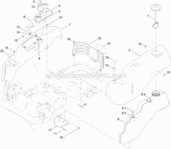 Body_Styling_And_Fuel_Pod_Assembly Diagram and Parts List for 74641 314000001 - 314999999 Toro Lawn Tractor