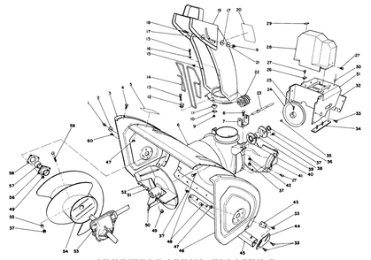 Housing & Chute Assembly Diagram and Parts List for 38570 0000001 - 0999999 Toro Snow Blower