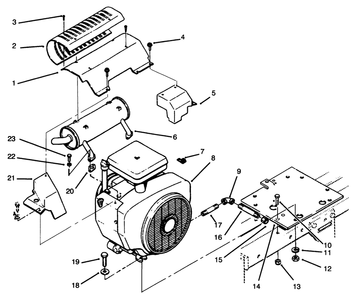 Engine And Exhaust Diagram and Parts List for 73501 59002869 - 59002946 Toro Lawn Tractor