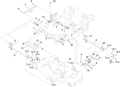 Deck Lift Assembly Diagram and Parts List for 74055 414070844 - 414155408 Toro Lawn Tractor