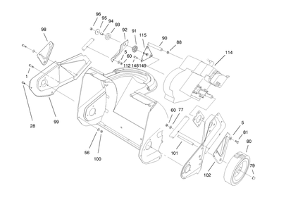 Engine And Wheel Assembly Diagram and Parts List for 38170 8900001 - 8999999 Toro Snow Blower