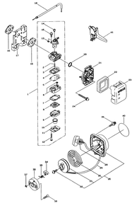 Carburetor And Starter Assembly Diagram and Parts List for 53041 7900001 - 7999999 Toro Trimmer