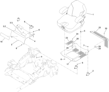 Seat Mounting Assembly Diagram and Parts List for 74923TE (313000001-313999999)(2013) Toro Lawn Mower