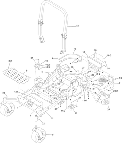 Frame And Caster Wheel Assembly Diagram and Parts List for 74142TE (316000001-316999999)(2016) Toro Lawn Mower