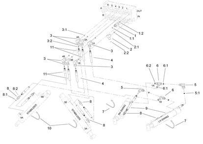 Stablilzer And Swing Hydraulic Assembly Diagram and Parts List for 23163 317000001 - 317999999 Toro Lawn Tractor Accessories