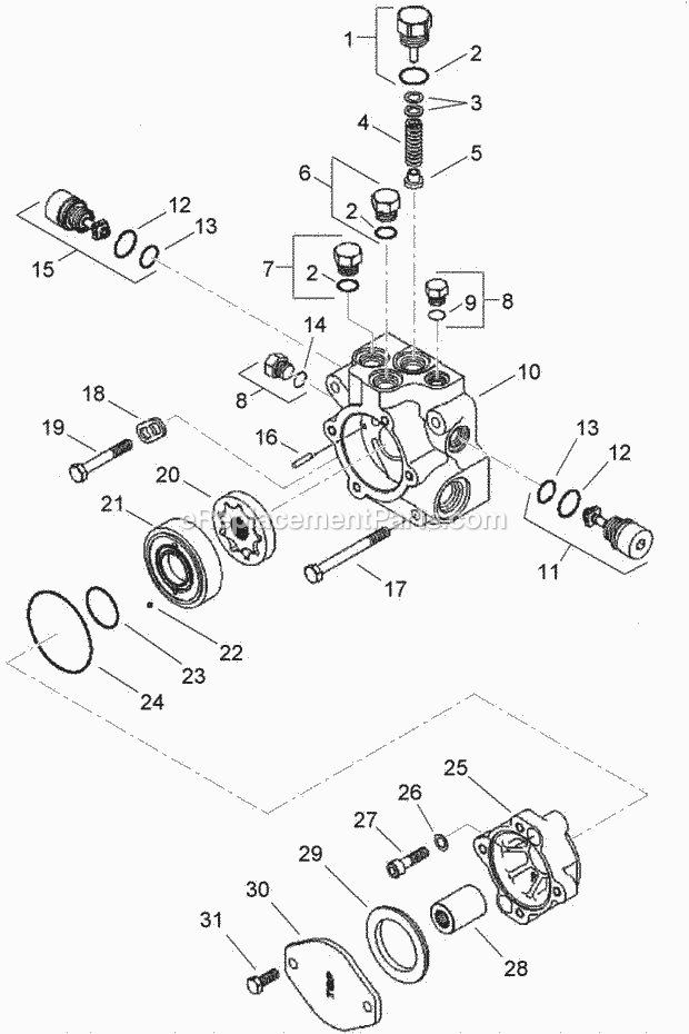 Ground Drive Pump Assembly End Cap, Gerotor A Diagram and Parts List for 2011  Toro Lawn Tractor Accessories