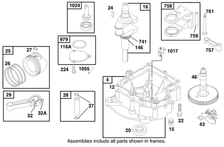 Engine Briggs & Stratton Model 28n777-1174-E1 Diagram and Parts List for 71219 8900001 - 8999999 Toro Lawn Tractor