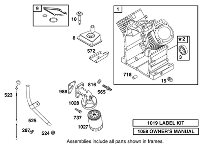 Cylinder, Oil Filter And Dipstick Assembly Diagram and Parts List for 12004 220000001 - 220999999 Toro Lawn Tractor