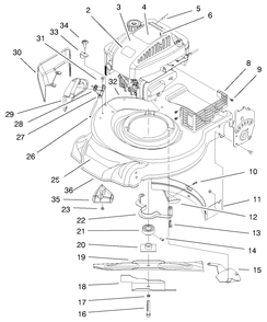 Engine & Blade Assembly Diagram and Parts List for 20651 9900001 - 9999999 Toro Lawn Mower