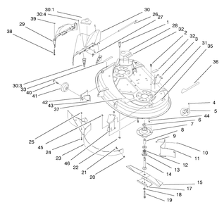Deck Assembly Diagram and Parts List for 71205 6900001 - 6999999 Toro Lawn Tractor