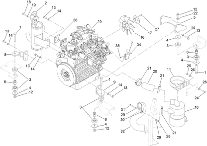 Engine, Exhaust And Air Intake Assembly Diagram and Parts List for 74264TE (314000001-314999999)(2014) Toro Lawn Mower