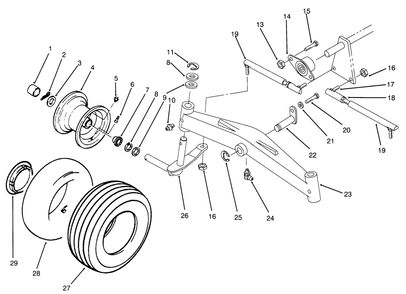 Front Axle And Wheel Assembly Diagram and Parts List for 73520 5900001 - 5900177 Toro Lawn Tractor