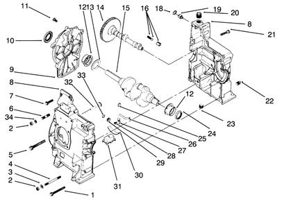 Crankcase Diagram and Parts List for 30718 4900001 - 4999999 Toro Lawn Tractor