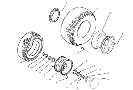 Wheels And Tires Diagram and Parts List for 73501 59000412 - 59002868 Toro Lawn Tractor