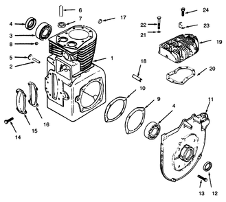 Crankcase And Cylinder Head Diagram and Parts List for 73401 5901261 - 5999999 Toro Lawn Tractor