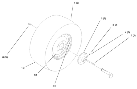 Rear Wheel Diagram and Parts List for 72064 7900001 - 7999999 Toro Lawn Tractor