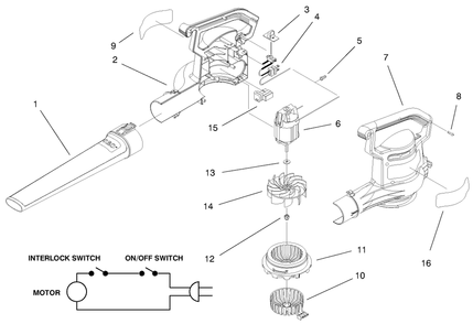 Blower Assembly Diagram and Parts List for 51583 59000001 - 59999999 Toro Leaf Blower / Vacuum