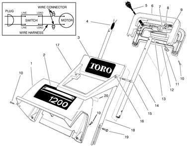 Handle Assembly Diagram and Parts List for 38005 7900001 - 7999999 Toro Snow Blower