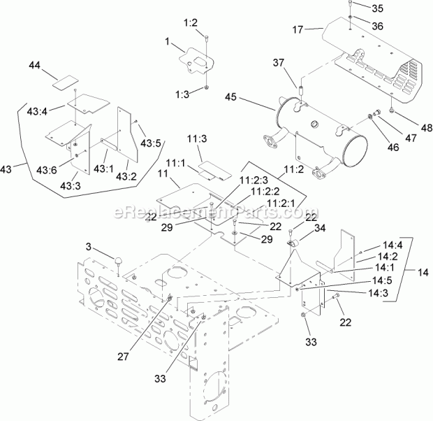 Muffler And Guard Assembly Diagram and Parts List for 74262CP 270000001-270999999 Toro Lawn Mower