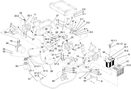Hydraulic System Assembly Diagram and Parts List for 74281TE (270000001-270000300)(2007) Toro Lawn Tractor