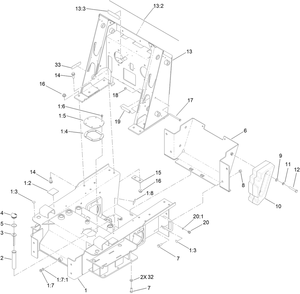 Main Frame Assembly Diagram and Parts List for 22342HD 413000000 - 999999999 Toro Lawn Tractor Accessories