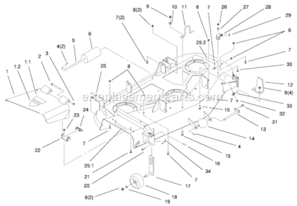 Part Location Diagram of 94-7952-03 Toro Bracket-Guide