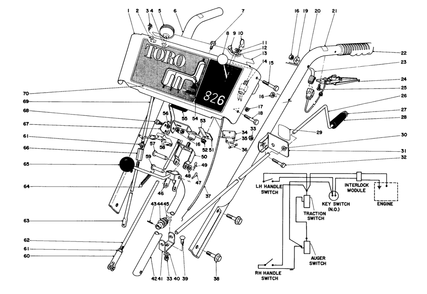 Handle Assembly Diagram and Parts List for 38150 4000001 - 4999999 Toro Snow Blower