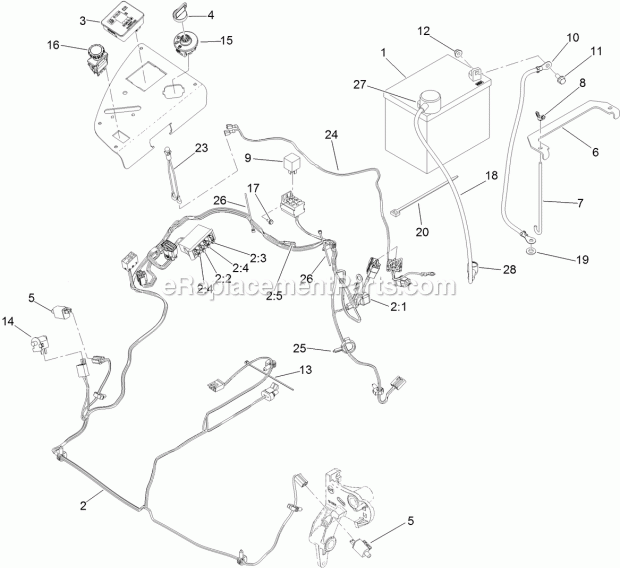 Electrical Assembly Diagram and Parts List for 74978 313000001-313999999 Toro Lawn Mower