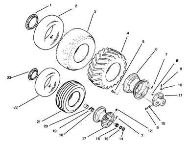 Wheels And Tires Diagram and Parts List for 73380 4900001 - 4999999 Toro Lawn Tractor