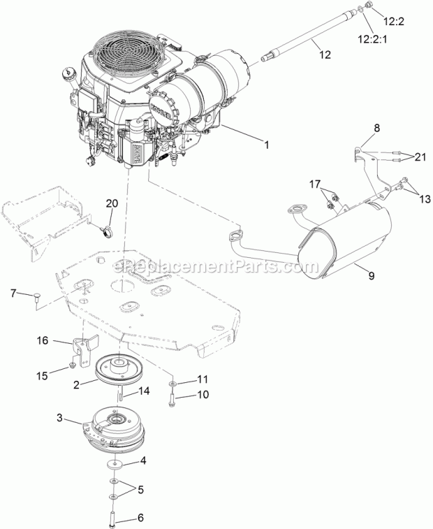 Engine, Clutch And Muffler Assembly Diagram and Parts List for 74978 313000001-313999999 Toro Lawn Mower