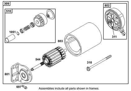 Starter Motor Assembly  Briggs And Stratton 303447-1319-E1 Diagram and Parts List for 12004 230000001 - 230999999 Toro Lawn Tractor