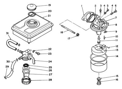 Fuel Tank & Carburetor Assembly Diagram and Parts List for 58435 5000001 - 5999999 Toro Edger