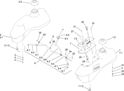 Fuel System Assembly Diagram and Parts List for 74411 (260000001-260999999)(2006) Toro Lawn Mower