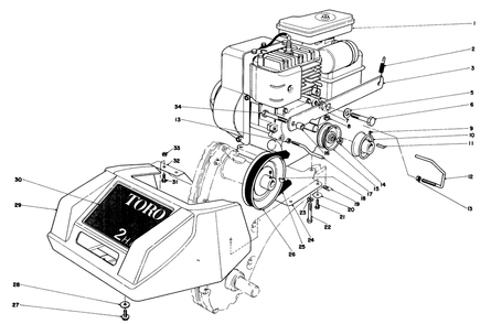 Engine And Shroud Assembly Model 58307 & 58336 Diagram and Parts List for 58336 7000001 - 7999999 Toro Tiller