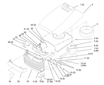 Hood And Grill Diagram and Parts List for 72064 8900600 - 8999999 Toro Lawn Tractor