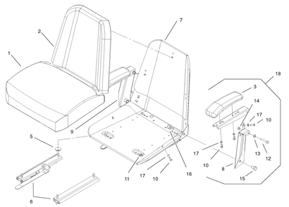 Seat Assembly 1 Diagram and Parts List for 74213 (230000001-230006000)(2003) Toro Lawn Mower