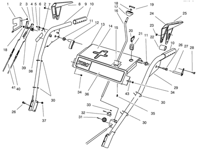 Handle Assembly Diagram and Parts List for 38555 790000001 - 799999999 Toro Snow Blower