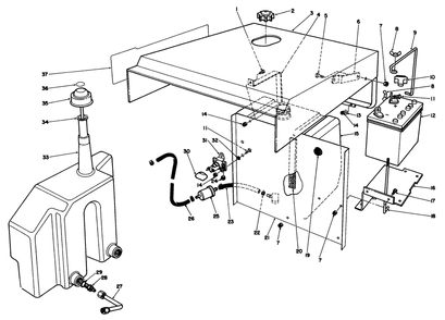 Hood-Gas Hydraulic Tank Assembly Diagram and Parts List for 30754 5000001 - 5999999 Toro Lawn Tractor