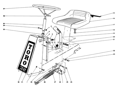 Steering And Seat Assembly Diagram and Parts List for 56150 5000001 - 5999999 Toro Lawn Tractor