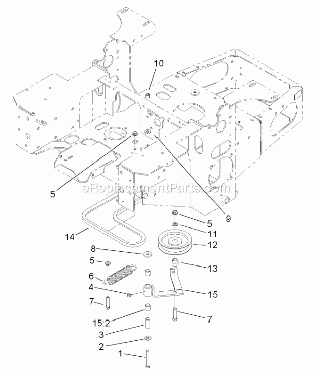 Pump, Idler And Belt Assembly Diagram and Parts List for 74177 230000001-230007000 Toro Lawn Mower