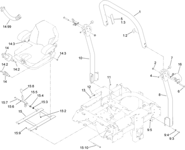 Roll-Over Protection System Assembly Diagram and Parts List for 74265TE (313000001-313999999)(2013) Toro Lawn Mower