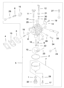 Carburetor Assembly Diagram and Parts List for 20044 99000001 - 99999999 Toro Lawn Mower