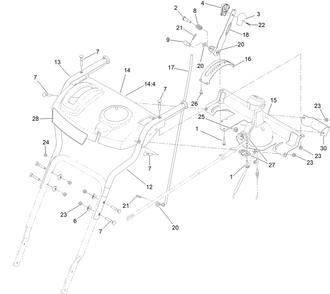 Handle Assembly Diagram and Parts List for 37798 413000000 - 416159999 Toro Snow Blower