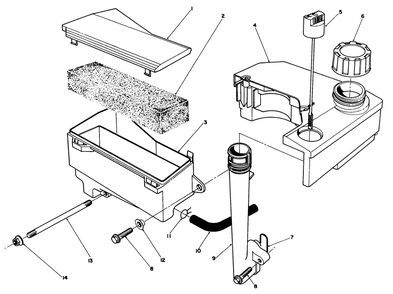 Air Cleaner & Fuel Tank Assembly (Model No. Vmg6) Diagram and Parts List for 20526 7000001 - 7999999 Toro Lawn Mower