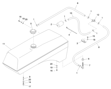 Fuel Tank Diagram and Parts List for 74200 890001 - 899999 Toro Lawn Tractor