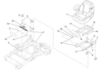 Seat Mounting Assembly Diagram and Parts List for 74938 (312000001-312999999)(2012) Toro Lawn Mower