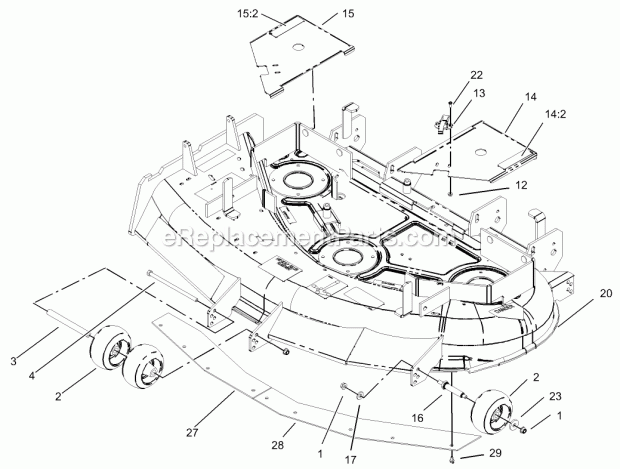 Deck And Wheel Gage Assembly Diagram and Parts List for 74199 230000001-230999999 Toro Lawn Mower