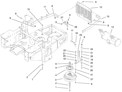 Engine And Clutch Assembly Diagram and Parts List for 74171 (990001-999999)(1999) Toro Lawn Mower