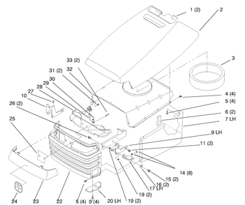 Hood And Grill Diagram and Parts List for 72045 7900001 - 7999999 Toro Lawn Tractor