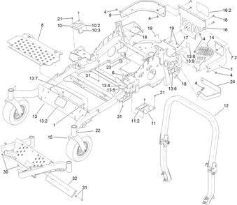 Frame And Caster Wheel Assembly Diagram and Parts List for 74141 (313000001-313999999)(2013) Toro Lawn Mower